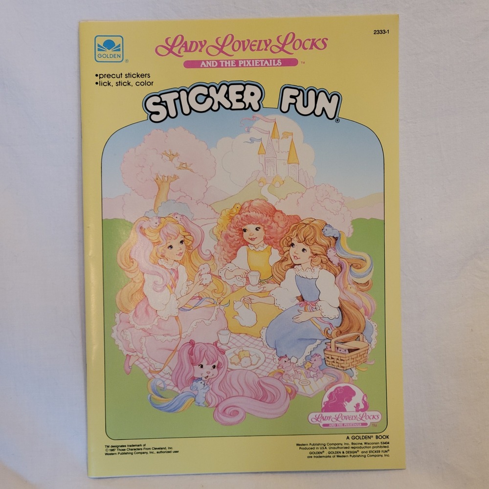 Golden Lady LovelyLocks Sticker Fun Book Kids OS Yellow 1987 Vintage Pixietails